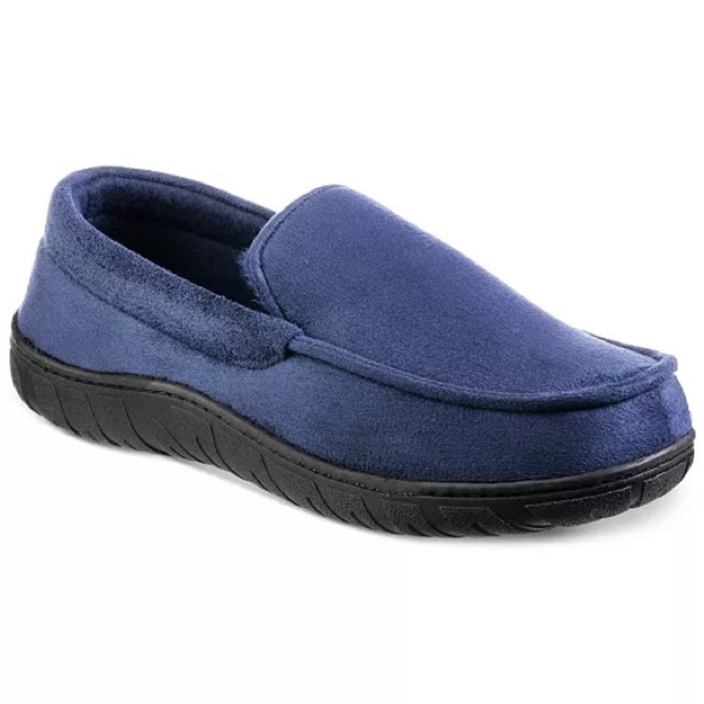 totes Men's Navy Slip-On Moccasin Loafers with Black Outsole